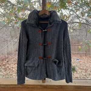 For Cynthia Women's Grey Toggle Front Faux Fur Collared Sweater Size S
